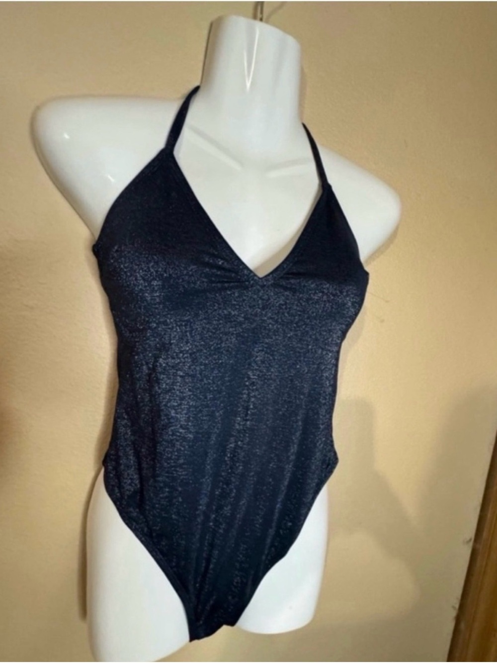 Cupshe Black Shimmer Halter One-Piece Swimsuit